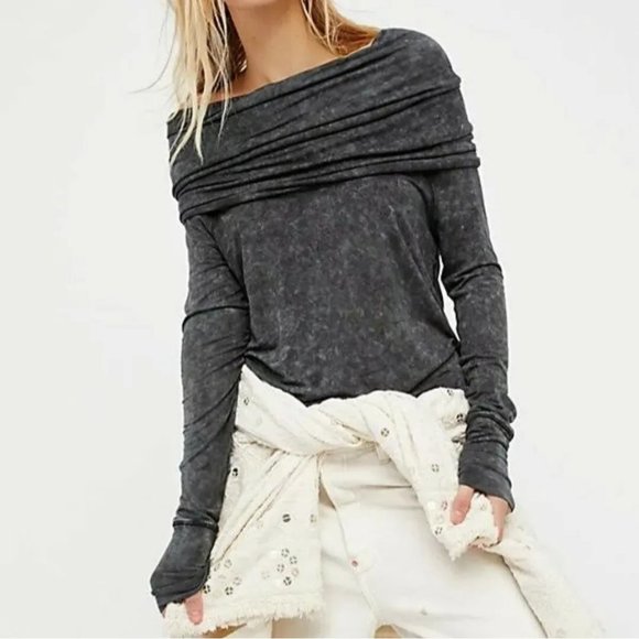 Free People Tops - Free People Black Cosmo Tie Dye Cowl Neck Top